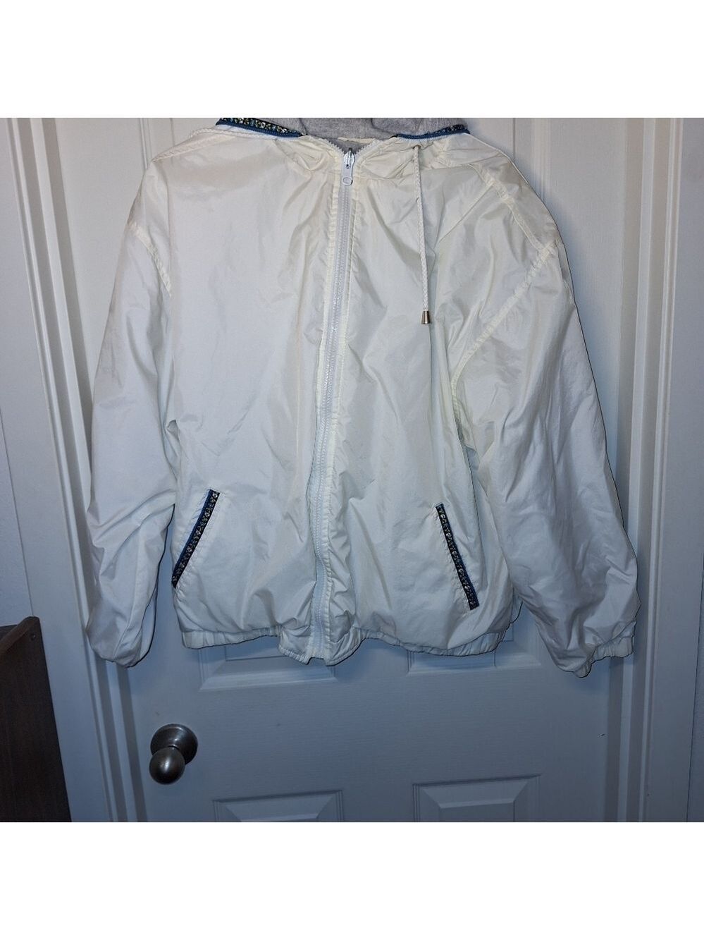 White Reversible Hooded Jacket Coat Medium Large